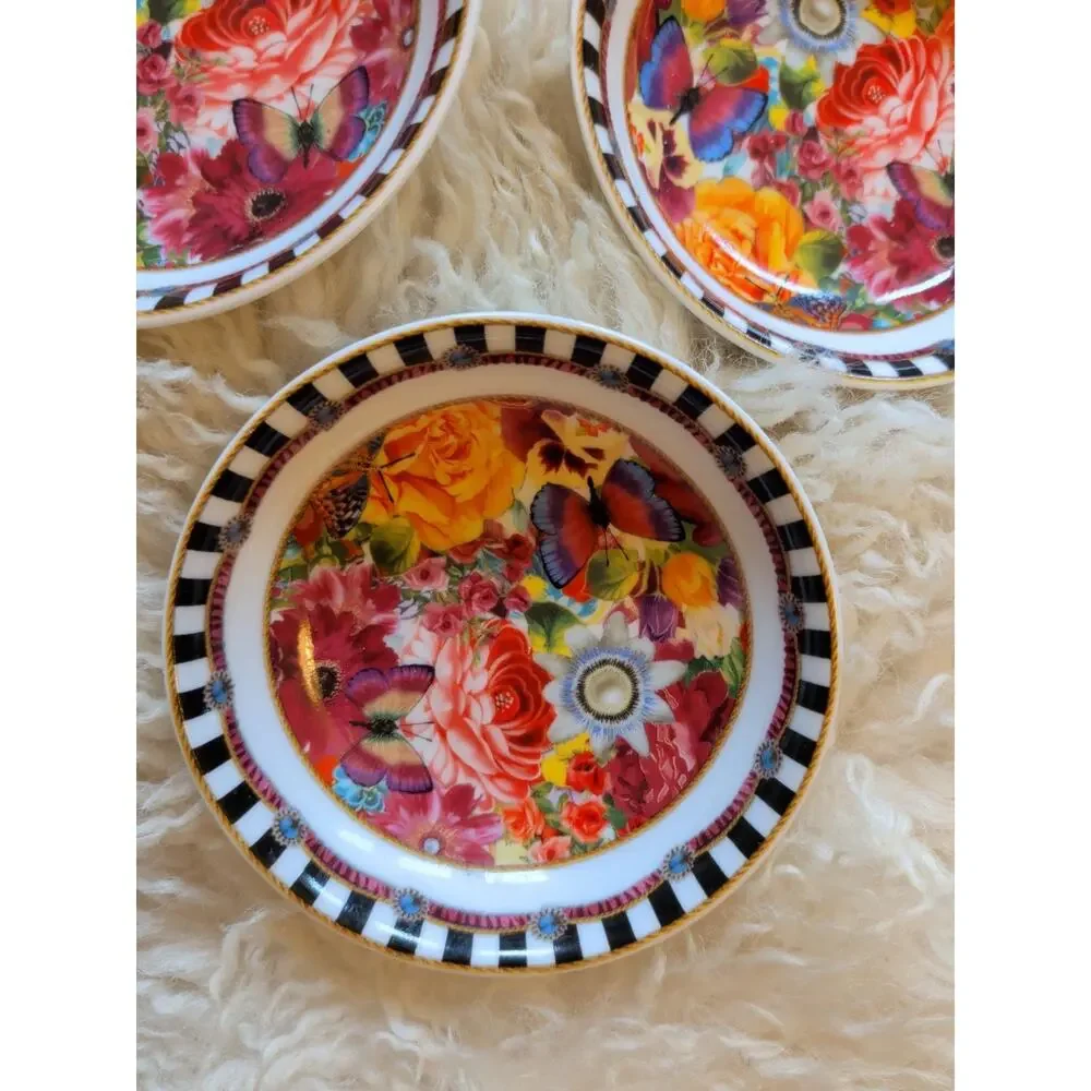 Lenox Melli Mello Eliza Stripe Floral Butterfly Porcelain Dipping Bowls Set of 3